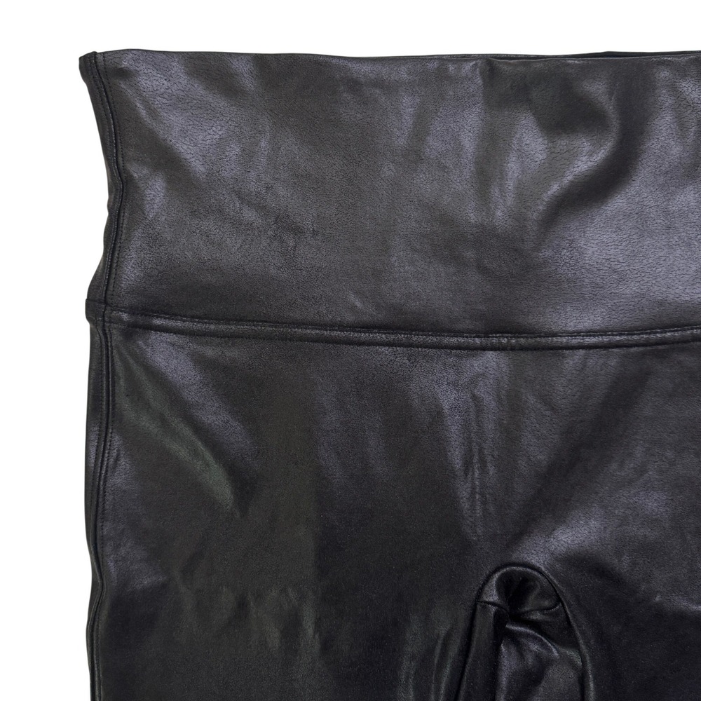 Spanx Faux Leather Leggings Women L Petite Black High‎ Waisted Slimming Crackle - Picture 3 of 3